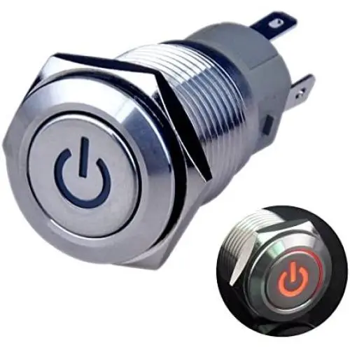 Ulincos Latching Push Button Switch U16F5 1NO1NC SPDT ON/OFF Silver Stainless Steel Shell with Red Power Symbol LED Suitable for 16mm 5/8'' Mounting Hole (Red) Ulincos Latching Push Button Switch U16F5 1NO1NC SPDT ON/OFF Silver Stainless Steel Shell with Red Power Symbol LED Suitable for 16mm 5/8'' Mounting Hole (Red)