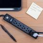GE 6-Outlet Power Strip, 7 Ft Cord, Flat Plug, 120VAC, 15A, 1800W, Black, 37816