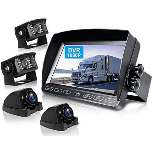 ZEROXCLUB Wired Backup Camera Kit, 7 DVR Split Monitor with Touch Button, HD 1080P & IP69 Waterproof Reverse Rear Side View Camera + Parking Lines for Truck/Semi-Trailer/Box Truck/RV-Y704