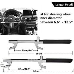 Tevlaphee Steering Wheel Lock for Cars,Wheel Lock,Vehicle Anti-Theft Lock,Adjustable Length Clamp Double Hook Universal Fit Emergency Hammer Window Breaker Self Defense Heavy Duty Secure (Black)