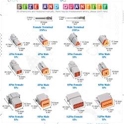 Glarks 6 Sets 2 3 4 6 8 12 Pin Sealed Gray Male and Female Auto Waterproof Electrical Wire Connector Plug 22-16AWG Connector for Motorcycle, Scooter, Car, Truck, Boats