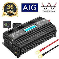 VOLTWORKS 1500W Pure Sine Wave Power Inverter DC 12v to AC 110v-120v with 4.8A Dual USB Ports 3 AC Outlets and Remote Control LCD Display for Home RV Truck[3 Years Warranty]