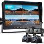 Fookoo Ⅱ 10'' 1080P Wired Backup Camera System Kit,10'' HD Quad Split Screen Monitor with Recording IP69 Waterproof Rear View Side View Camera Parking Lines for Truck/Semi-Trailer/Box Truck/RV(DY104)