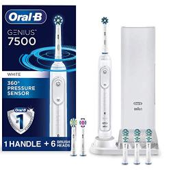 Oral-B 7500 Power Rechargeable Electric Toothbrush with 6 Replacement Brush Heads and Travel Case, White