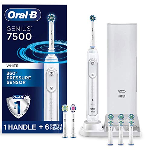 Oral-B 7500 Power Rechargeable Electric Toothbrush with 6 Replacement Brush Heads and Travel Case, White