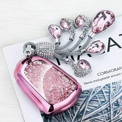 YIJINSHENG TPU Soft Plating Smart Key Fob Remote Cover Case Protector Keyless Jacket for Cadillac ATS, CT6, CTS, SRX, XT5, XTS ATSL ESV HYQ2AB HYQ2EB Car Crystal Keychain for Women (Pink Crystal)