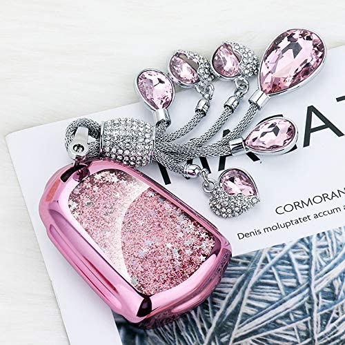 YIJINSHENG TPU Soft Plating Smart Key Fob Remote Cover Case Protector Keyless Jacket for Cadillac ATS, CT6, CTS, SRX, XT5, XTS ATSL ESV HYQ2AB HYQ2EB Car Crystal Keychain for Women (Pink Crystal)