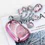 YIJINSHENG TPU Soft Plating Smart Key Fob Remote Cover Case Protector Keyless Jacket for Cadillac ATS, CT6, CTS, SRX, XT5, XTS ATSL ESV HYQ2AB HYQ2EB Car Crystal Keychain for Women (Pink Crystal)