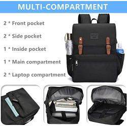 Anti Theft Laptop Backpack Men Women Vintage Backpack Bookbag School College Backpacks Stylish Water Resistant Backpack with USB Port Fashion Black Fits 15.6 Inch Laptop and Notebook