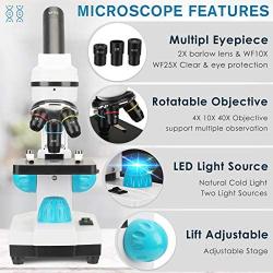 100x-2000x Microscope Kit for Kids & Students, Lab Microscope Kit for Beginners with Led Lights, Microscope Science Kit with Detailed Operating Instructions, Complete Science Accessory Kit
