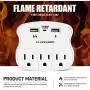 Surge Protector USB Wall Mount- Multi Plug Outlet Expander Surge Protector Wall Mount with 2 USB Charging Ports for Home/School/Office