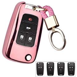 ROYALFOX(TM 2 3 4 5 Buttons TPU flip Remote Key Fob case Cover for Chevrolet Camaro Cruze Equinox Malibu SS Sonic Spark Volt Aveo Epica SAIL 3,Buick Lacrosse Encore GL8 Regal Excelle (Pink)