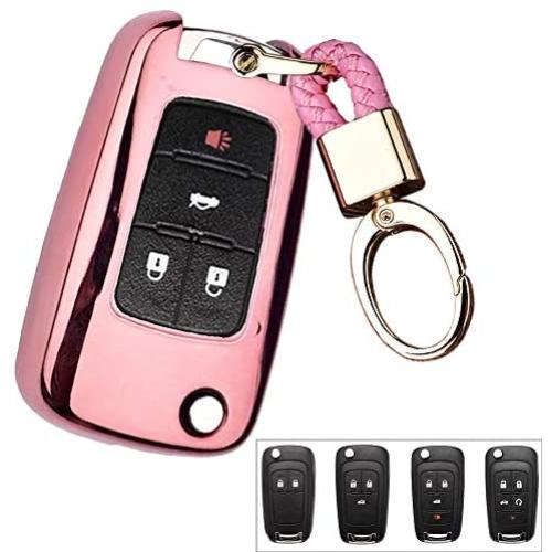 ROYALFOX(TM 2 3 4 5 Buttons TPU flip Remote Key Fob case Cover for Chevrolet Camaro Cruze Equinox Malibu SS Sonic Spark Volt Aveo Epica SAIL 3,Buick Lacrosse Encore GL8 Regal Excelle (Pink)