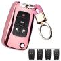 ROYALFOX(TM 2 3 4 5 Buttons TPU flip Remote Key Fob case Cover for Chevrolet Camaro Cruze Equinox Malibu SS Sonic Spark Volt Aveo Epica SAIL 3,Buick Lacrosse Encore GL8 Regal Excelle (Pink)