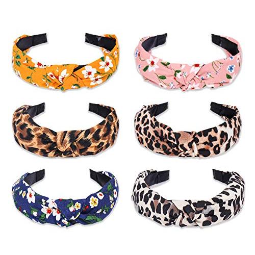 Leopard Print and Floral Knotted Headbands for Women and Girls 6 Pack Set Fabric Wrapped Plastic Fashion Hair Band Womens Head band Leopard Print and Floral Knotted Headbands for Women and Girls 6 Pack Set Fabric Wrapped Plastic Fashion Hair Band Womens Head band