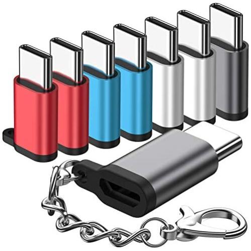 Micro USB to USB C Adapter,(8-Packs)Aluminum USB Type C Adapter Convert Connector with Keychain Charger Compatible Samsung Galaxy S10 S9 S8 Plus Note 9 8, LG V40 V35 G8 G7,Google Pixel 3 XL,Moto Z2 Z3