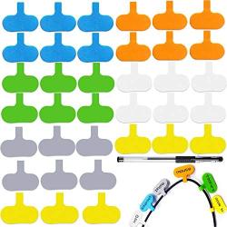 Changsha 36 Pcs Cable Label Set - EVA Foam Waterproof Cord Labels, Colorful Wire Tags with 1 Marker Pens, Write on Cable Tags for Cable Management and Identification (Oval)