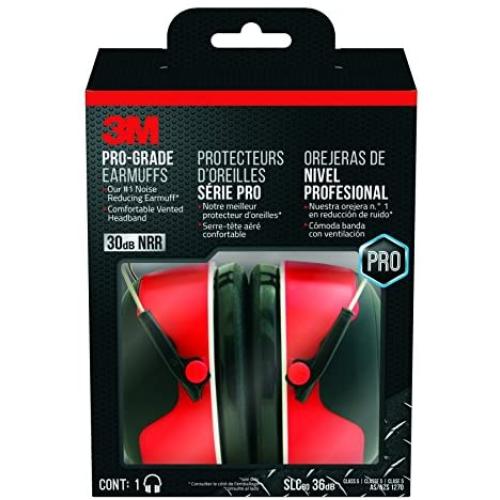3M - 90565-4DC-PS Pro-Grade Noise-Reducing Earmuff, NRR 30 dB, Lightweight and Adjustable Black