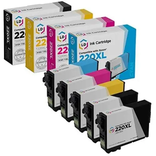 LD Products Remanufactured Ink Cartridge Replacement for Epson 220XL High Yield (2 Black, 1 Cyan, 1 Magenta, 1 Yellow, 5-Pack)