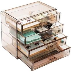 Sorbus Acrylic Cosmetics Makeup and Jewelry Storage Case Display– 4 Large Drawers Space- Saving, Stylish Acrylic Bathroom Case Great for Lipstick, Nail Polish, Brushes, Jewelry and More (Bronze Glow)