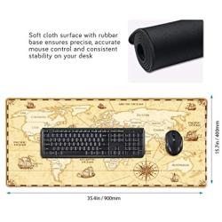Vector Antique World Map Countries Gaming Mouse Pad Computer Keyboard Mouse Mat Large Extended Soft Ultra Thick Premium-Textured & Waterproof with Stitched Edges Non-Slip Rubber Base for Work, Laptop