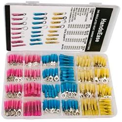 240 PCS Heat Shrink Wire Connector Kit, HandsEase Insulated Waterproof Electrical Crimp Marine Automotive Terminals Set -Ring, Fork, Hook, Spade Butt