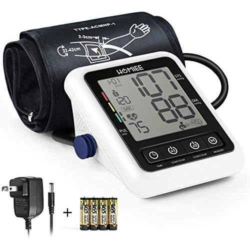 HOMIEE Blood Pressure Monitor with AC Adapter, 9-17'' Large Arm Cuff Blood Pressure Machine with AFIB Detection, 4'' Large LCD Display Digital BP Meter, 2 Users 240 Memories, 4 AA Batteries Included