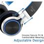Elecder i39 Headphones with Microphone Foldable Lightweight Adjustable On Ear Headsets with 3.5mm Jack for Cellphones Computer MP3/4 Kindle School Blue/Black
