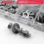 100PCS 1/4-20x1'', 1-1/2'', 2'', 2-1/2'', 3'' Stainless Steel Hex Head Screws Bolts and Nuts Flat & Lock Washers Assortment Kit, 304 Stainless Steel 18-8,Fully Machine Thread, Bright Finish