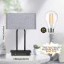 Set of 2 Touch Control 3-Way Dimmable Table Lamp with 2 USB Ports &1 AC Outlet, Modern Bedside Nightstand Lamps with Fabric Shade, Desk Lamps for Bedroom Living Room Grey, Bulbs Included