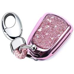 YIJINSHENG TPU Soft Plating Smart Key Fob Remote Cover Case Protector Keyless Jacket for Cadillac CT6 XT5 CTS XTS SRX ATS GTS ATSL HYQ2AB HYQ2EB Car Key Chain (Pink)