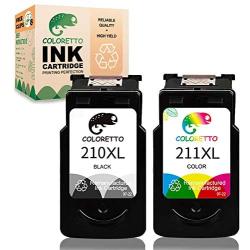 Coloretto Remanufactured Printer Ink Cartridge Replacement for Canon-PG210XL 211XL to use with PIXMA MP230 MP240 MP250 MP260 MP270 MP490 MP495 MX320 MX35 IP2700 IP2702(1 Black+1 Color) Combo Pack