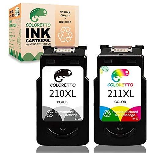Coloretto Remanufactured Printer Ink Cartridge Replacement for Canon-PG210XL 211XL to use with PIXMA MP230 MP240 MP250 MP260 MP270 MP490 MP495 MX320 MX35 IP2700 IP2702(1 Black+1 Color) Combo Pack