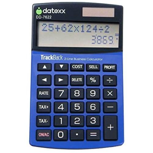 Datexx 2-Line TrackBack Business Slim Mini Desktop Calculator, DD-7622, Blue