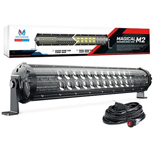 MICTUNING Magical M2 Aerodynamic 19 Inch 108W LED Light Bar - Dual Row Off Road Driving Light Combo Work Light with Wiring Harness and Side Bottom Brackets, Patent Pending