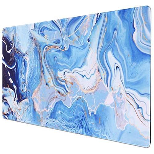 Large Extended Gaming Mouse pad with Stitched Edges,Large Mouse mat,Non-Slip Rubber Base,Waterproof Keyboard Pad,Desk Pad for Premium-Textured,3mm Thick Home Office Gamer Desk mat,800x400,Blue Marble