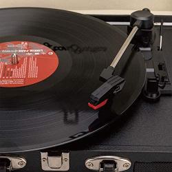 Byron Statics Vinyl Record Player, 3 Speed Turntable Bluetooth Record Player with 2 Built in Stereo Speakers, Replacement Needle, Supports RCA Line Out, AUX in, Portable Vintage Suitcase