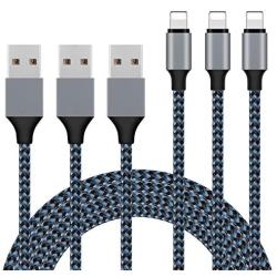 Sundix iPhone Charger, 3Pack 10ft S-10BK Lightning Cable iPhone Charger Cable Nylon Braided Charging Cord Compatible iPhone 12 11 XR XS XSMax X 8 8 Plus 7 7 Plus 6 6s Plus SE 5 5s 5c iPad iPod (blue)