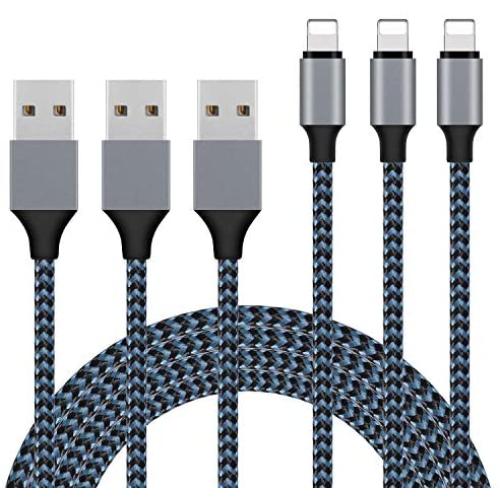 Sundix iPhone Charger, 3Pack 10ft S-10BK Lightning Cable iPhone Charger Cable Nylon Braided Charging Cord Compatible iPhone 12 11 XR XS XSMax X 8 8 Plus 7 7 Plus 6 6s Plus SE 5 5s 5c iPad iPod (blue)