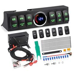 WATERWICH 6-Switch Pod Toggle Switch Panel Overhead and Source Control System Box Wiring Harness Kit with 12 Switch Covers & a Switch Clip Remover Compatible with Jeep Wrangle (Green)