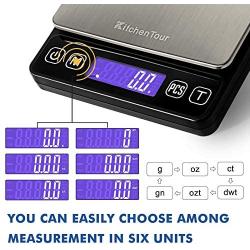 KitchenTour Digital Kitchen Scale - 3000g/0.1g High Accuracy Precision Multifunction Food Meat Scale with Back-Lit LCD Display(Batteries Included)