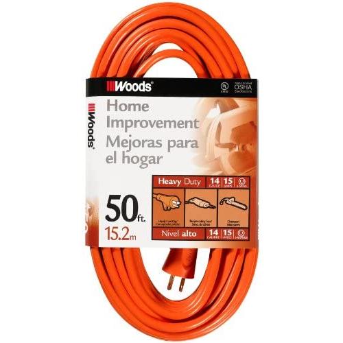 Woods 0626 14/3 Outdoor SJTW Vinyl Extension Cord, 50-Foot, Orange