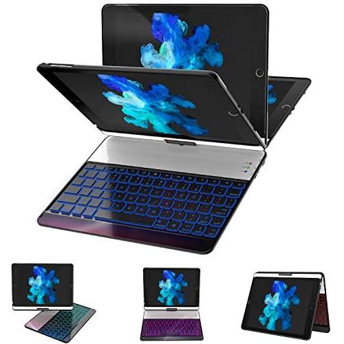 iPad Keyboard Case 9.7 for iPad 2018 (6th Gen) - 2017 (5th Gen) - iPad Pro 9.7 - iPad Air 2 & 1, 7 Color Backlit Keyboard Case/360 Rotate Wireless/BT Keyboard Case with Auto Sleep/Wake (Black)