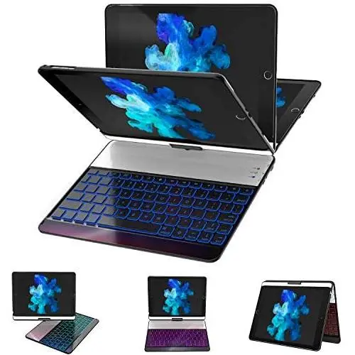iPad Keyboard Case 9.7 for iPad 2018 (6th Gen) - 2017 (5th Gen) - iPad Pro 9.7 - iPad Air 2 & 1, 7 Color Backlit Keyboard Case/360 Rotate Wireless/BT Keyboard Case with Auto Sleep/Wake (Black)