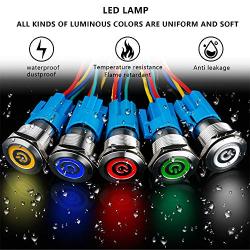 Monrand 16mm Latching Push Button Switch,12V DC ON/Off Self-Locking Latching Push Button Switch Waterproof LED Light Toggle Switches with Wire Socket Plug 1/2'' Mounting Hole,Blue Light