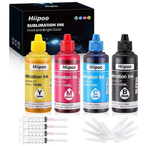 Hiipoo Sublimation Ink Refilled Bottles Work with C88 C88+ WF7710 ET2720 ET15000 ET2760 ET2750 ET4700 Inkjet Printers Heat Press Transfer on Mugs Plates T-Shirts Pillows Phone Case