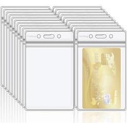 Fushing 20 Heavy Duty Double ID Card Badge Holder Clear Vertical PVC with Waterproof Type Resealable Zip, Plastic Name Tag Holder, Single Layer Thickness 0.4mm Thicker 60% Than Standard 0.25mm