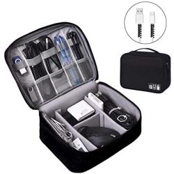 Electronics Organizer, OrgaWise Electronic Accessories Bag Travel Cable Organizer Three-Layer for iPad Mini, Kindle, Hard Drives, Cables, Chargers (Two-Layer-Black)