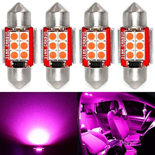 Phinlion Super Bright DE3175 LED Purple Bulb 3030 6-SMD Festoon 1.25'' 31mm DE3021 DE3022 LED Bulbs for Car Interior Map Dome Trunk Courtesy Light, Pack of 4