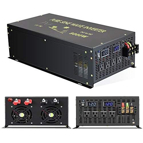 WZRELB 8000 Watt Max Continuous Power 16000 Watt Peak Heavy Duty Pure Sine Wave Inverter 12V DC to 120V AC 60HZ Truck/RV Converter Solar & Wind Power Supply for Home Camping Van